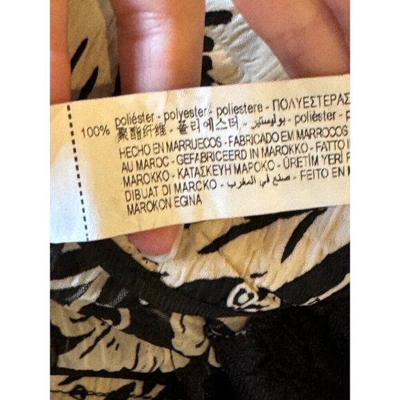 Zara Pants Women Large Black Ivory Floral Print Slightly Sheer Wide Leg Boho - Picture 12 of 12
